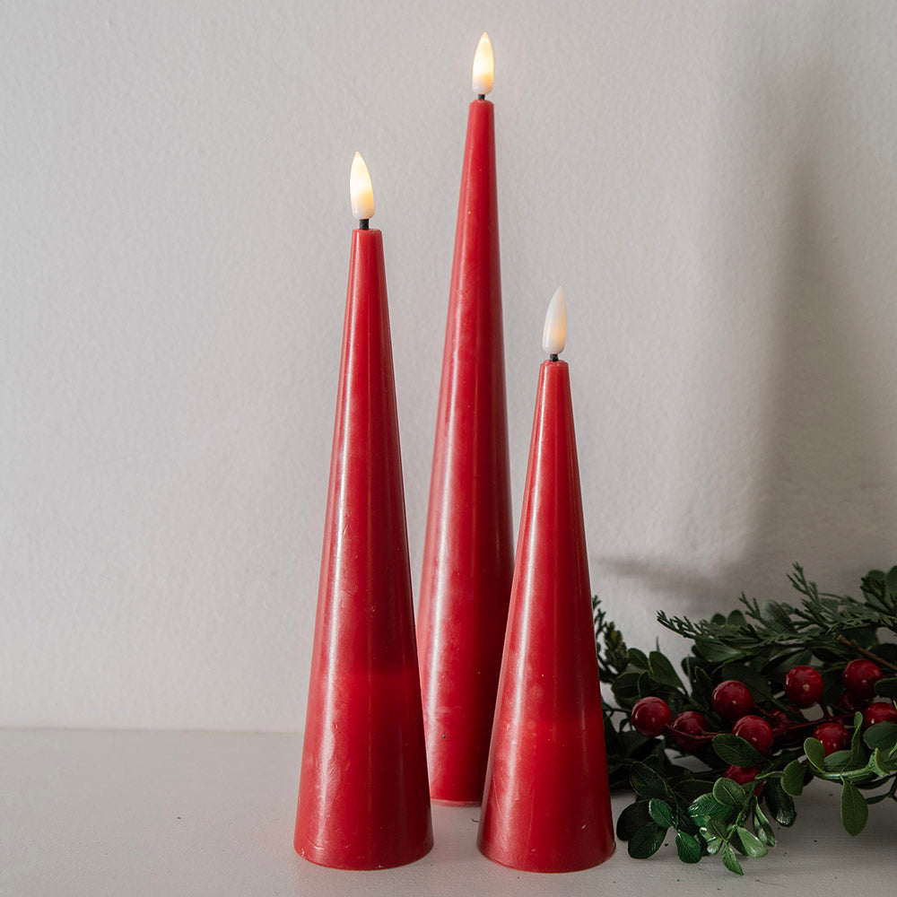 Burgundy Flameless LED Set/3 Small, Medium & Large Cone Candle