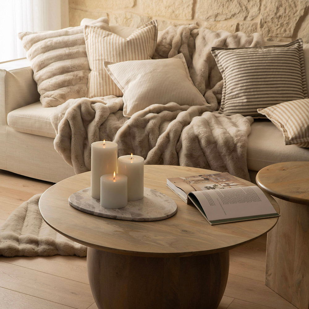 Oatmeal Striped Square 60x60cm Faux Rabbit Fur Cushion