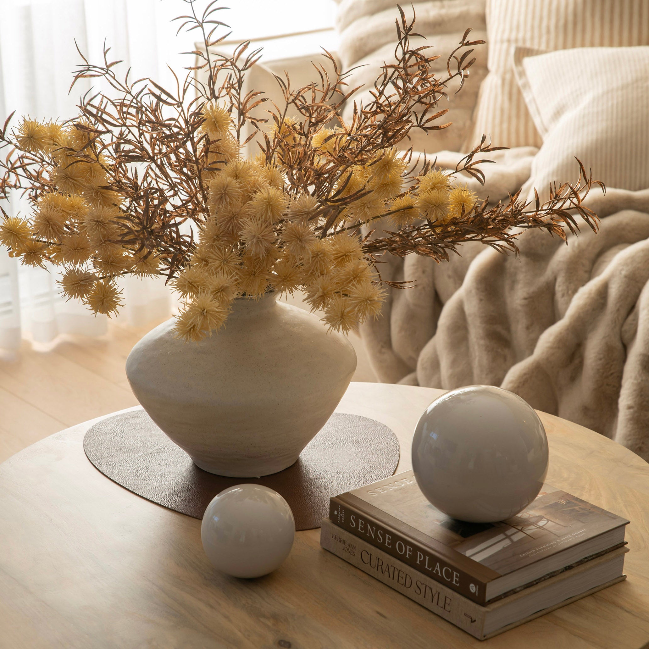 Beige White Sphere 16cm Ceramic Ornament