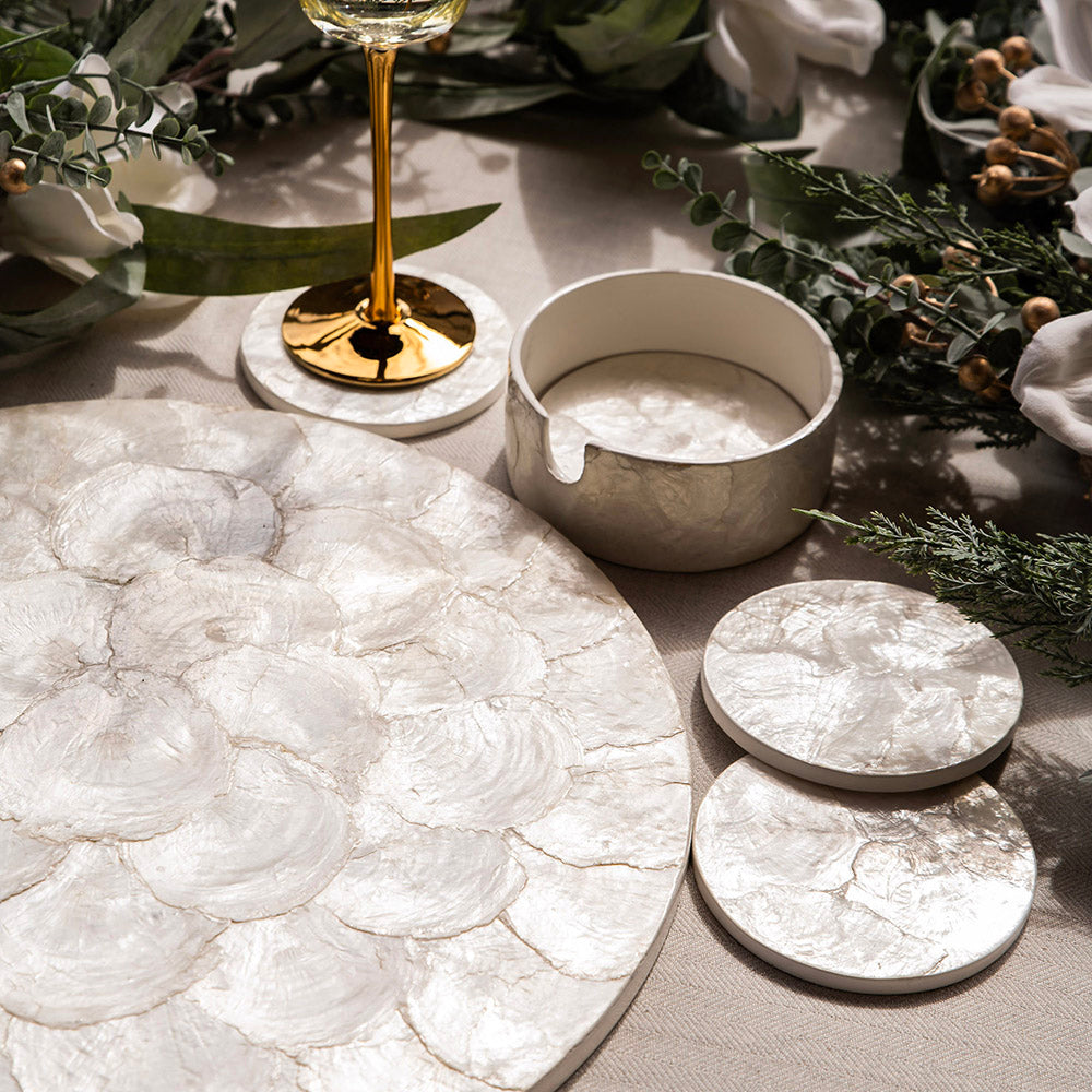 Pearl Capiz Round Coaster Set/4
