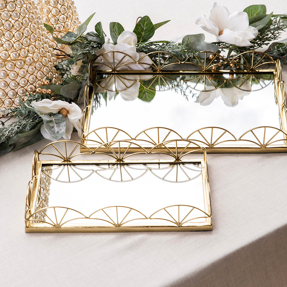 Mirror Base Tray Rectangle Gold 35cm