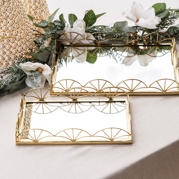 TRAY with Mirror Base Rectangle Gold 35x20cm