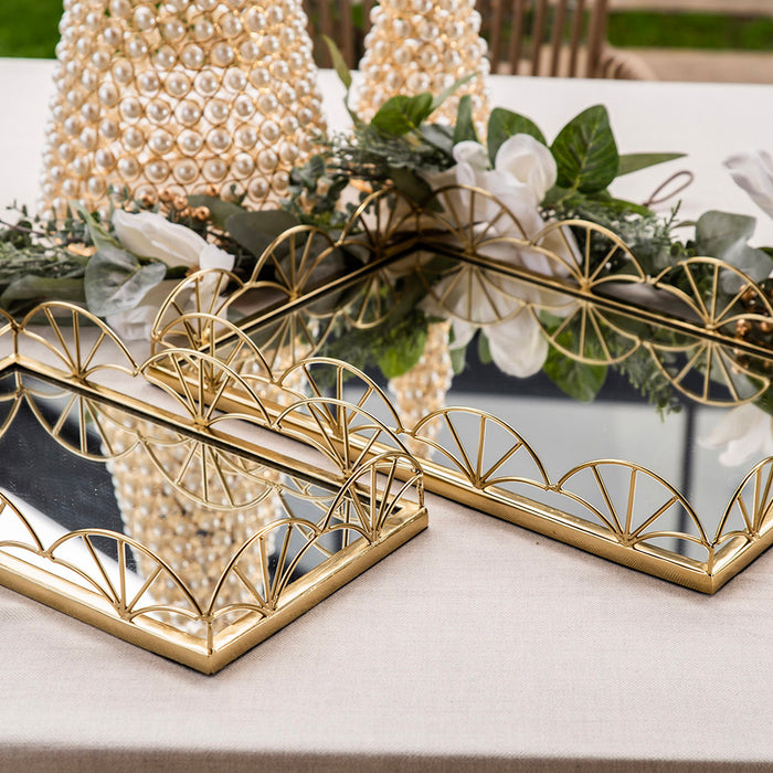 TRAY with Mirror Base Rectangle Gold 45x30cm