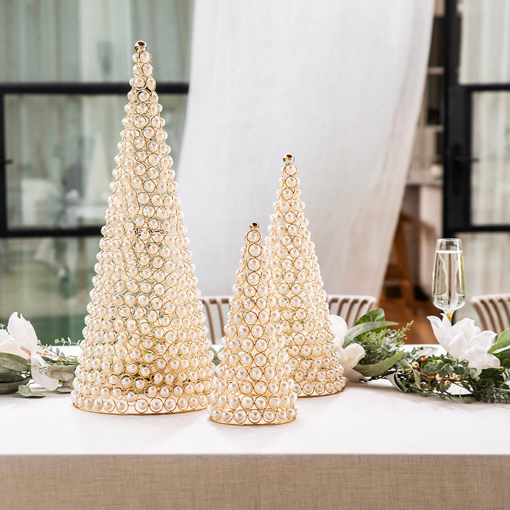 Christmas Cone Pearls Gold Large 24x61cm