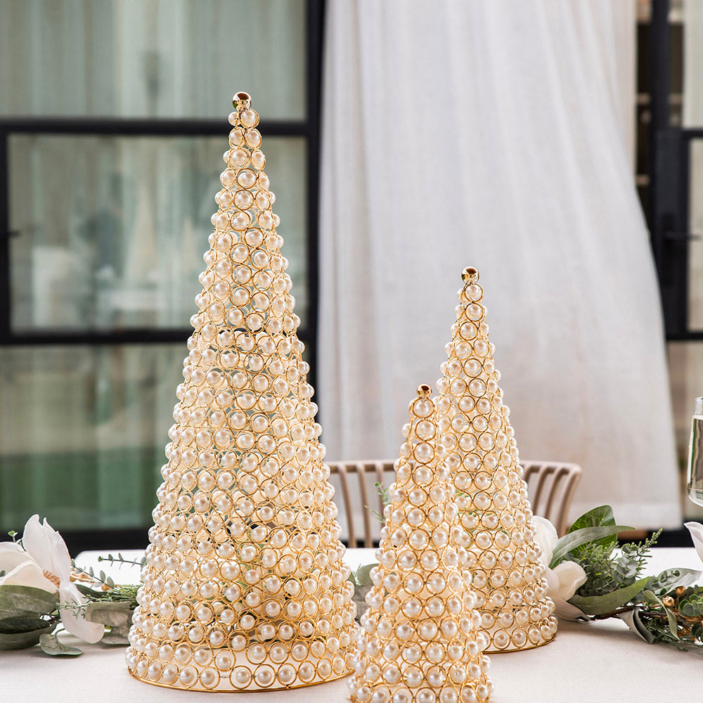 Christmas Cone Pearls Gold Medium 19x41cm