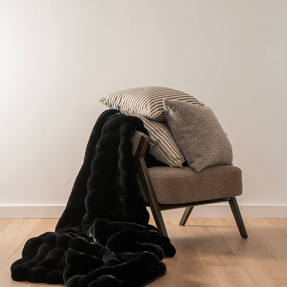 Black Striped 180x220cm Faux Rabbit Fur Throw