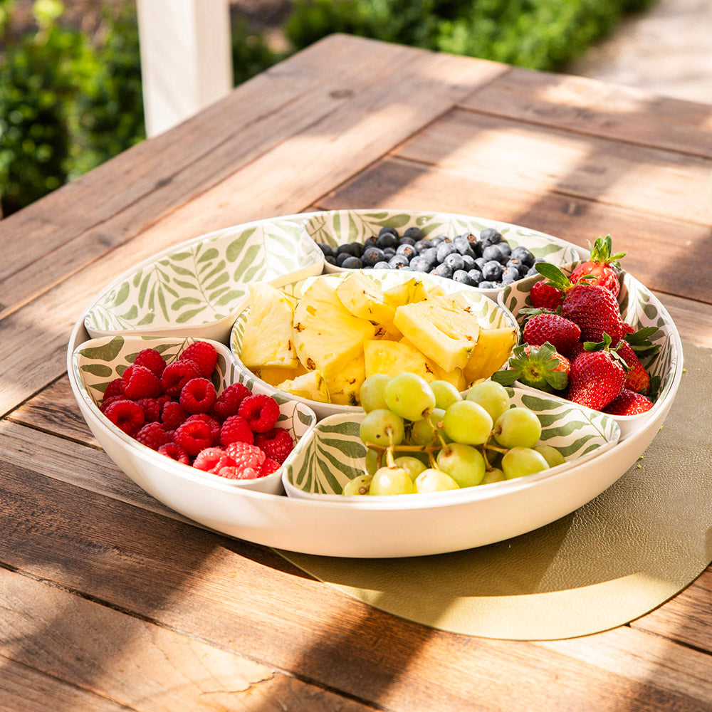 Tropical Palm Print  39cm Melamine Lazy Susan with Chip & Dip Bowls & Lid