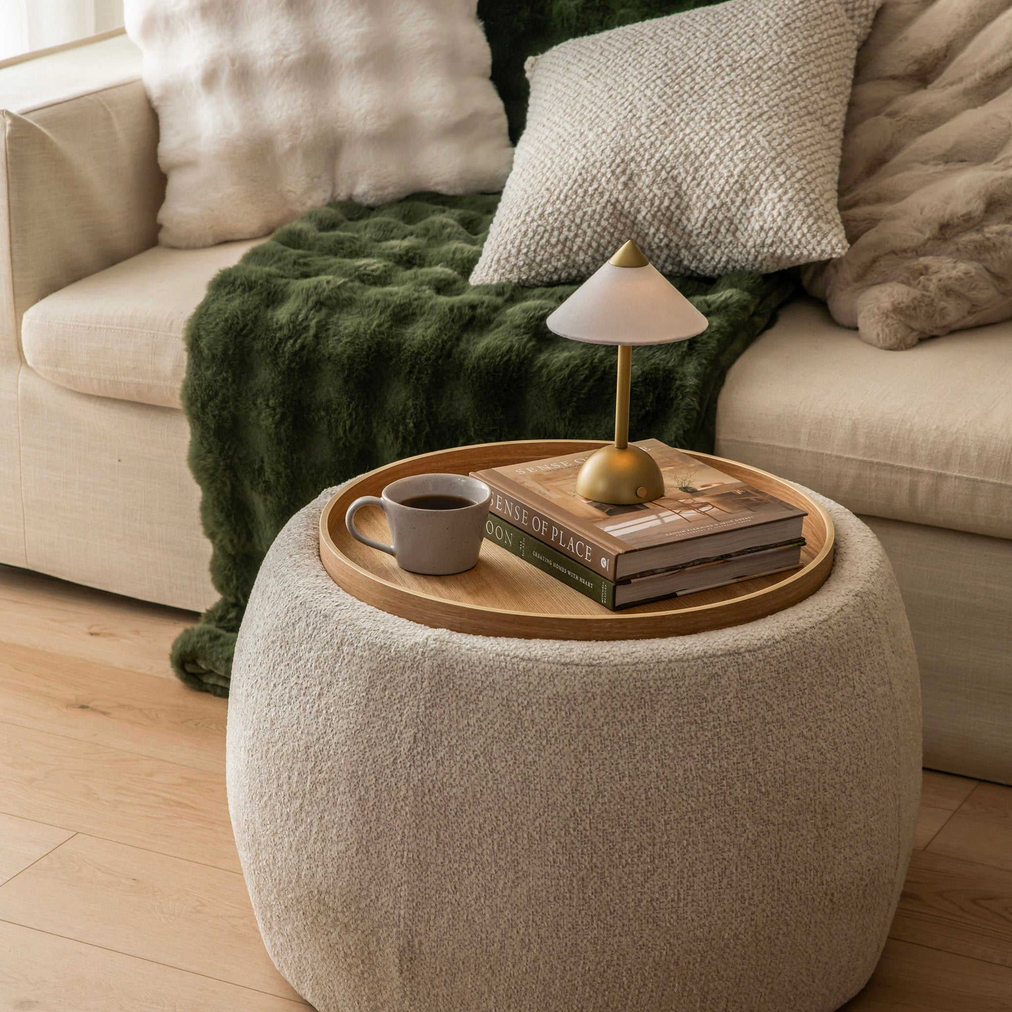 Apex Gold Base with Linen Shed 25x15cm Rechargeable Portable Lamp
