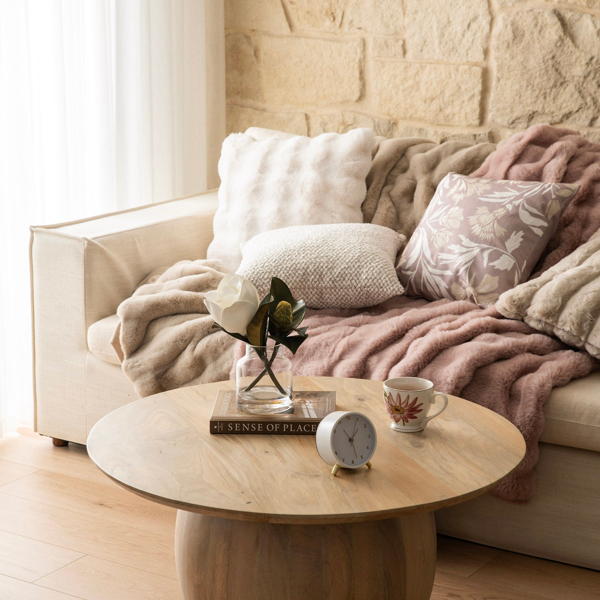 Ivory Striped Square 50x50cm Faux Rabbit Fur Cushion