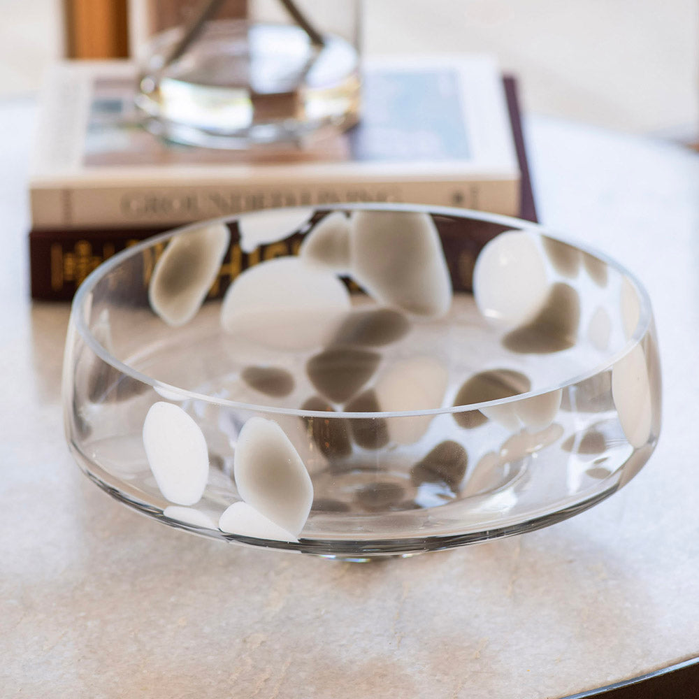 Taupe & White Round 28cm Glass Deco Bowl