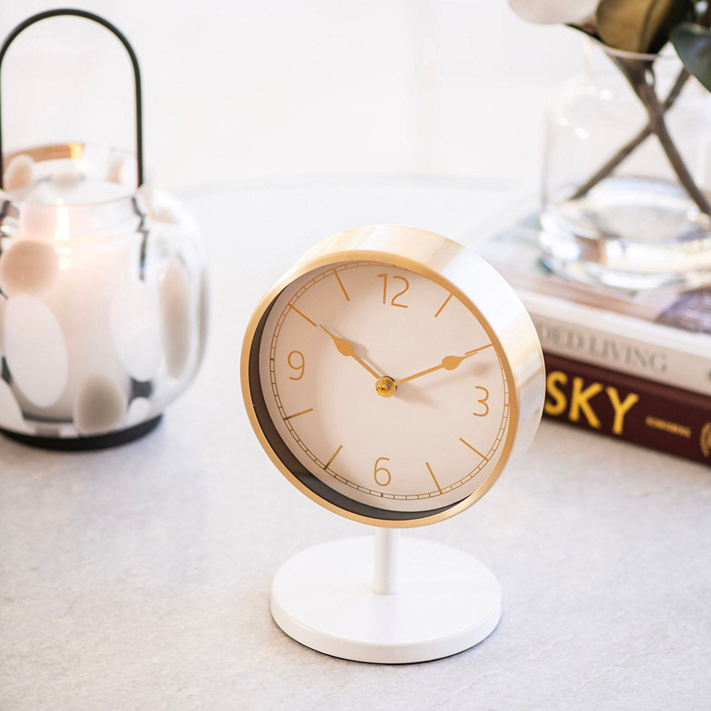 White & Brushed Gold Table Clock