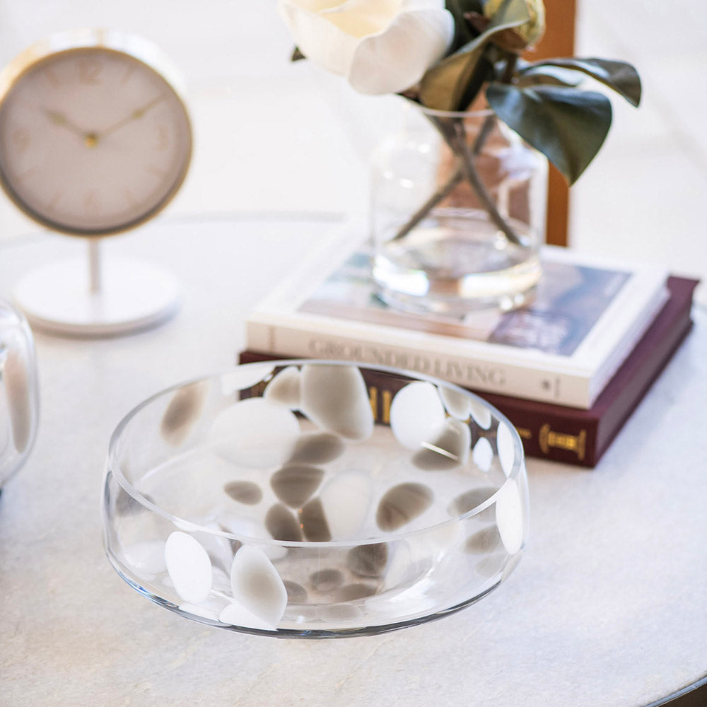 Taupe & White Round 28cm Glass Deco Bowl