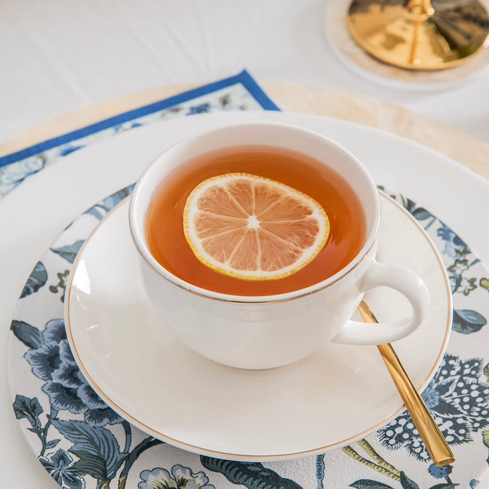 White with Gold Rim 220mL New Bone China Teacup & Saucer