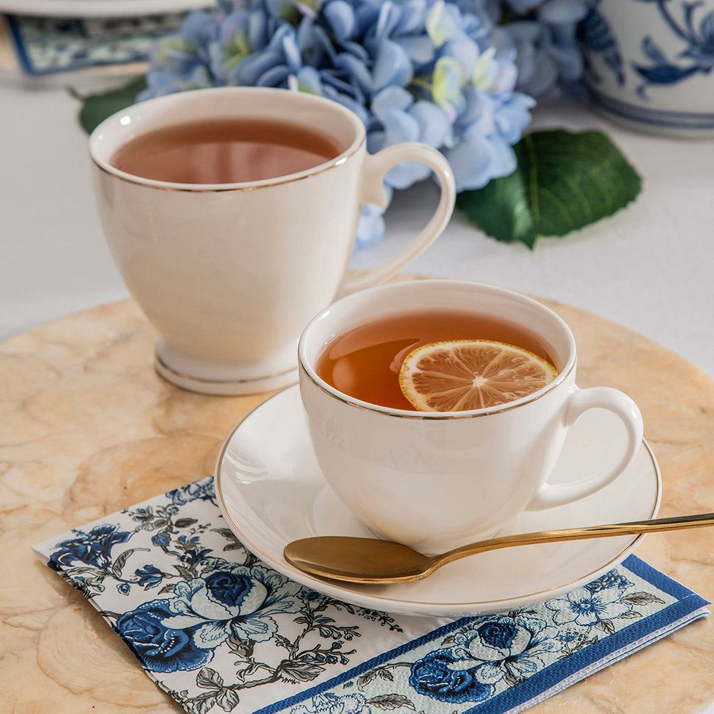 White with Gold Rim 220mL New Bone China Teacup & Saucer