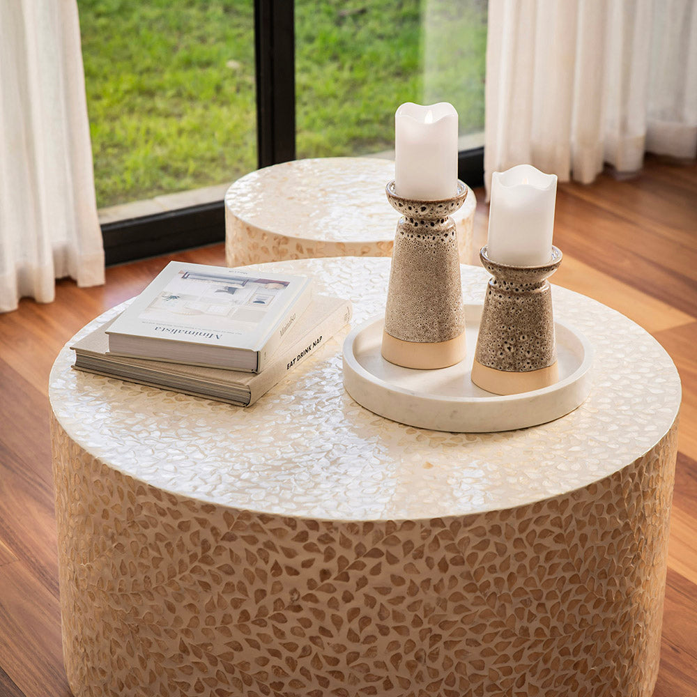 Caramel & White Capiz Coffee Table 76x43cm