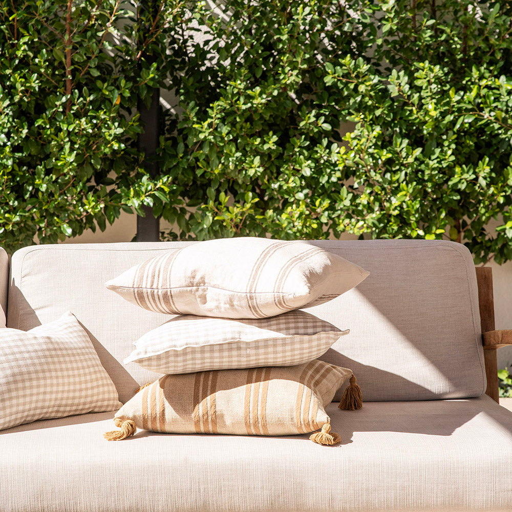 Cushion Jacquard Florals with Camel Tassels