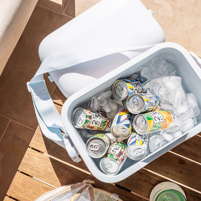 COOLER BOX with Handle & Strap Light Blue/White