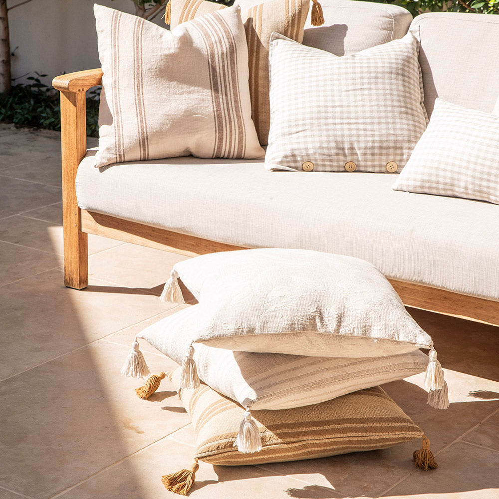 Cushion Jacquard Florals with Camel Tassels