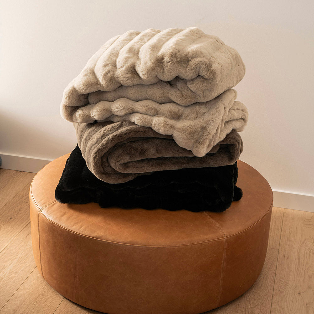 Black Striped 180x220cm Faux Rabbit Fur Throw
