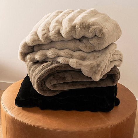 Mocha Brown Striped 140x160cm Faux Rabbit Fur Throw