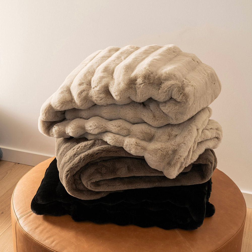 Mocha Brown Striped 180x220cm Faux Rabbit Fur Throw
