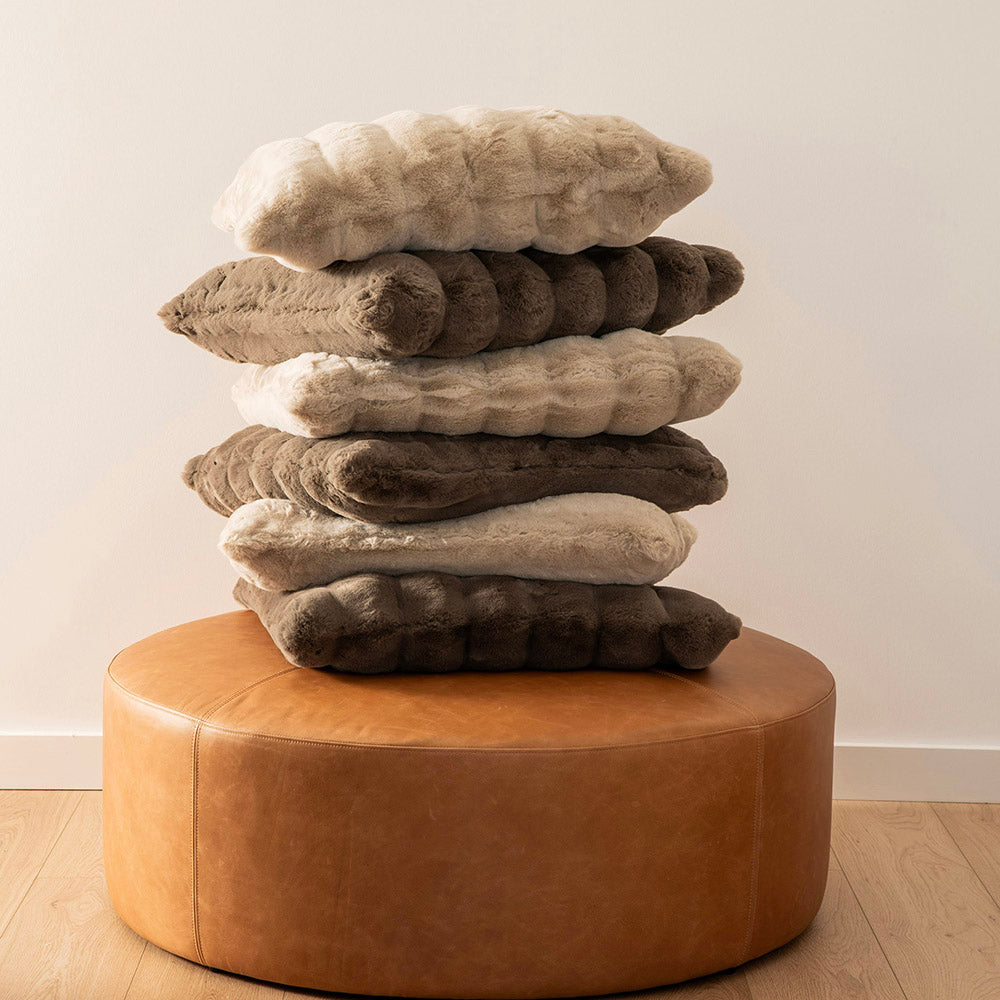 Oatmeal Striped Square 60x60cm Faux Rabbit Fur Cushion