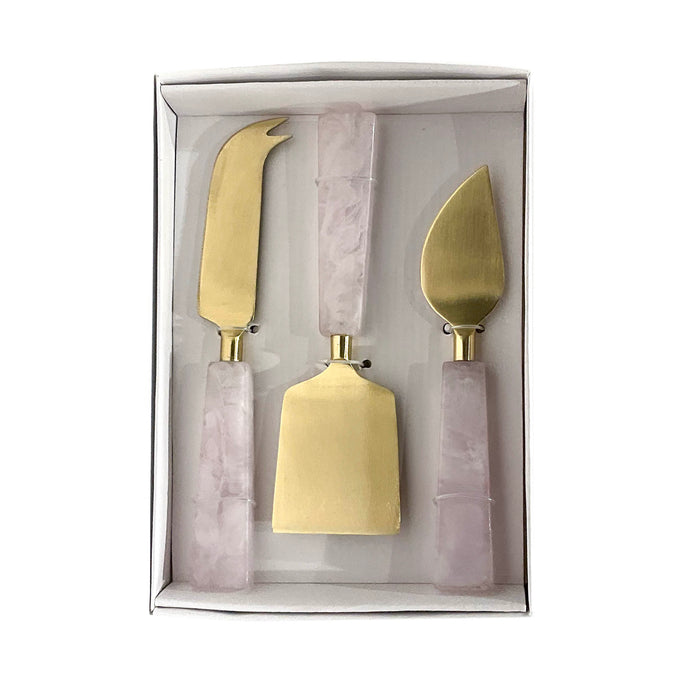 Cheese Knife Set/3 Gold with Pink Resin Handle