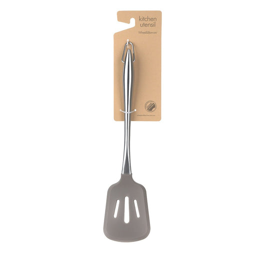 SLOTTED TURNER Silcon Grey with S/S Handle 31.5x7.8cm - Wheel&Barrow Home