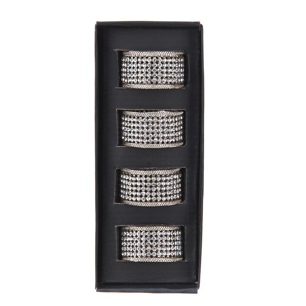 NAPKIN RING Crystal 5 Row Set/4 Boxed Nickel Plated - Wheel&Barrow Home