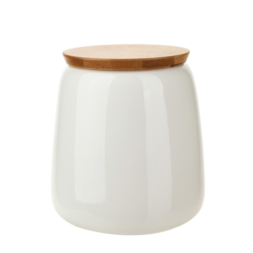 Bone China Canister White with Wooden Lid 12x12cm