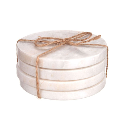 COASTER Set/4 White Marble Round 10cm - Wheel&Barrow Home