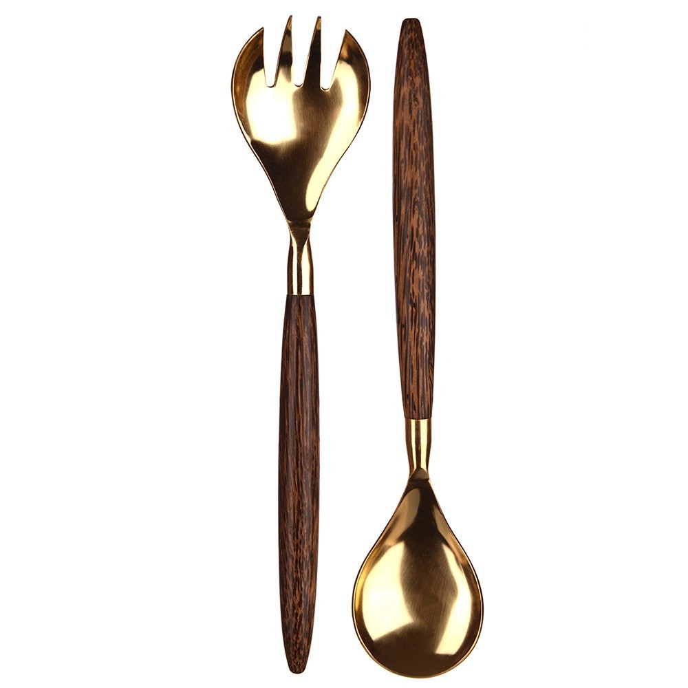 SALAD SERVER Set/2 Coconut Brass Head - Wheel&Barrow Home