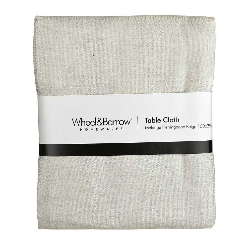 TABLECLOTH Melange Herringbone Beige 150x250cm - Wheel&Barrow Home