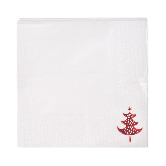 PAPER NAPKIN Red Tree Foil/White 33cm Pkt20 - Wheel&Barrow Home