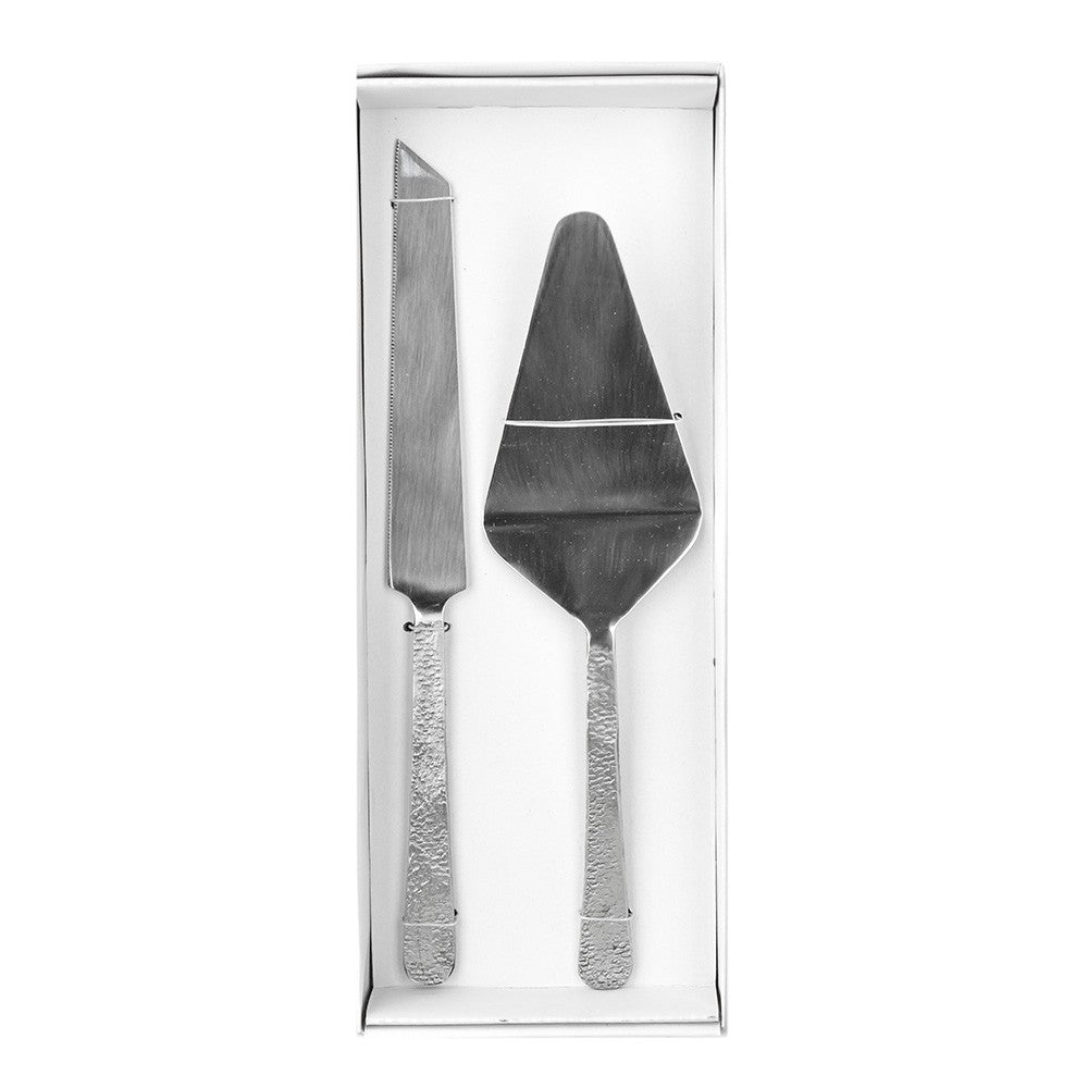 CAKE SERVER SET/2 Beaten Stainless Steel Silver - Wheel&Barrow Home