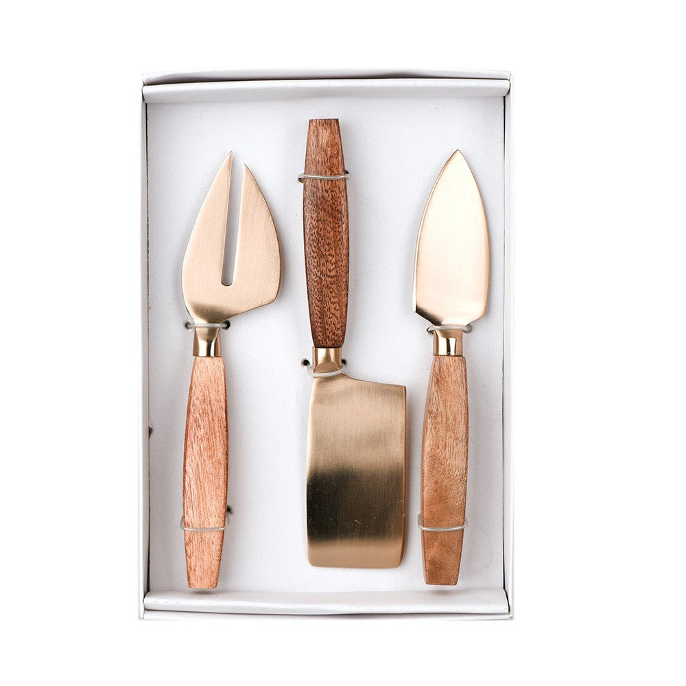 CHEESE SET/3 Champagne/Wooden handle - Wheel&Barrow Home