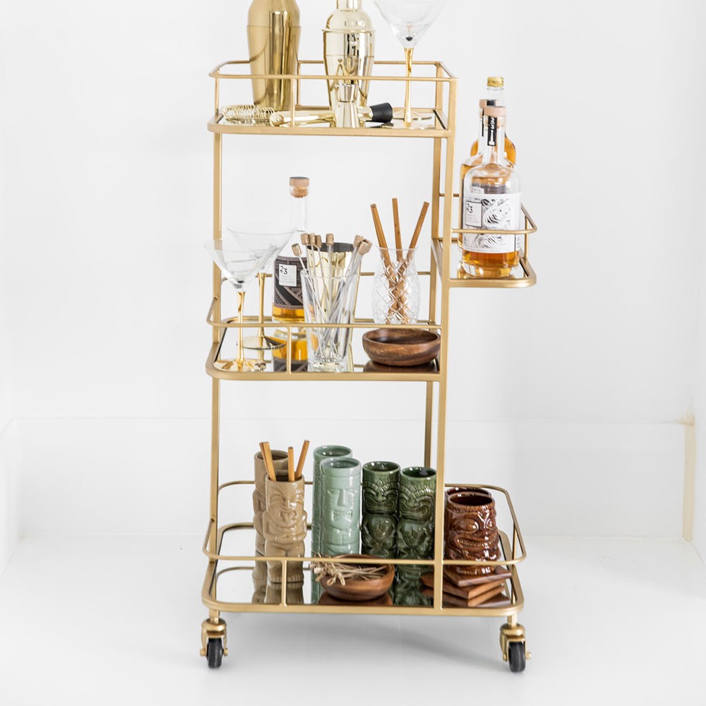 DRINKS TROLLEY Iron Tall Matte Gold 90x50x39cm - Wheel&Barrow Home