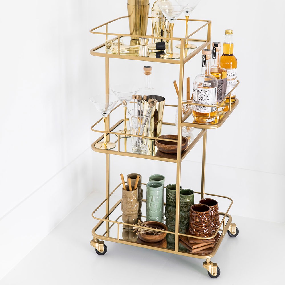DRINKS TROLLEY Iron Tall Matte Gold 90x50x39cm - Wheel&Barrow Home