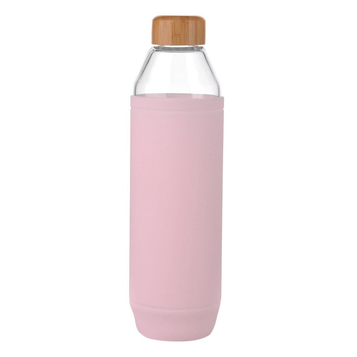 GLASS BOTTLE Pink Silicone Sleeve with Bamboo Lid 800ml - Wheel&Barrow Home