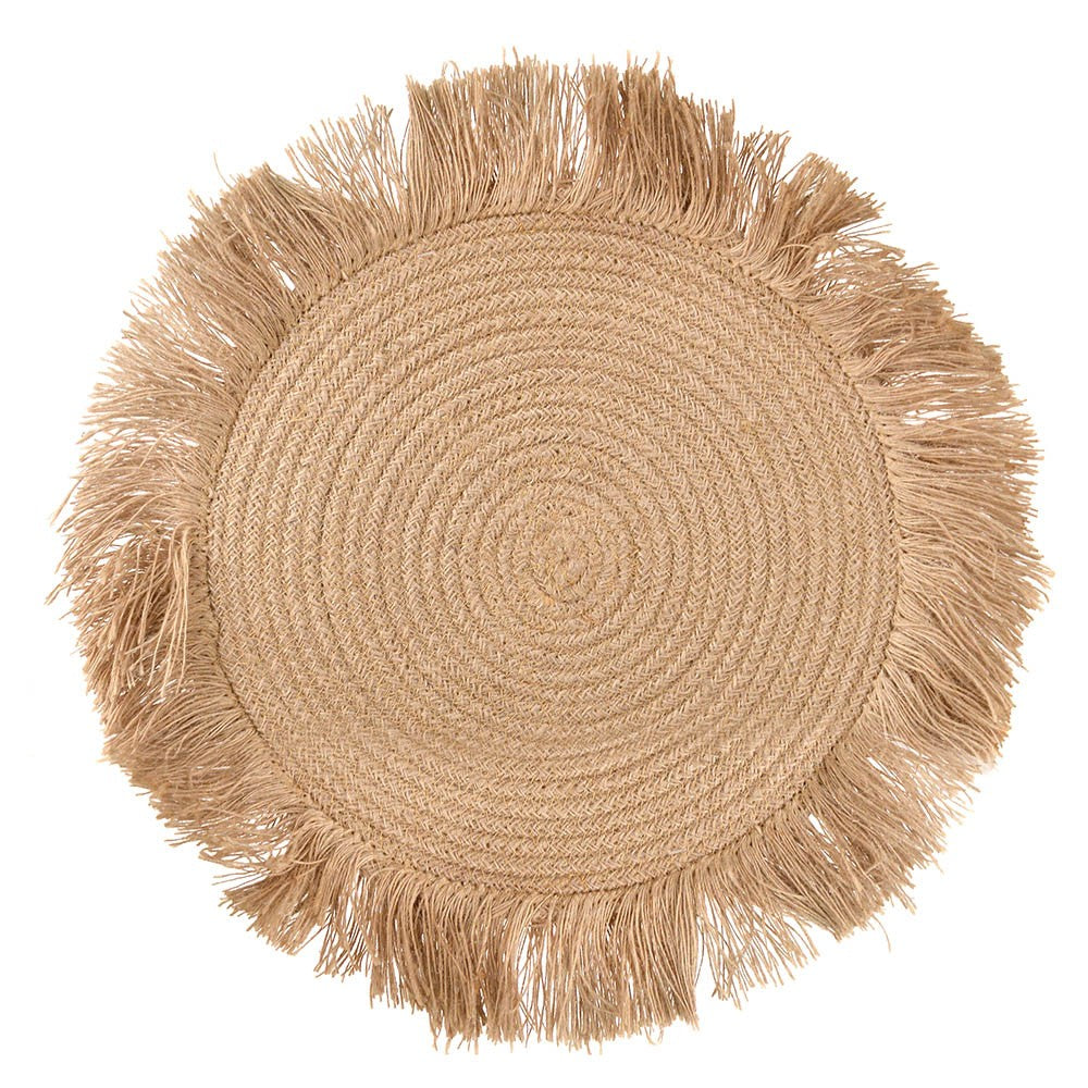 PLACEMAT Round Palm Fibre Fringed 41cm - Wheel&Barrow Home