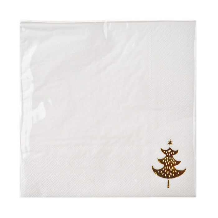 PAPER NAPKIN Gold Tree Foil/White 33cm Pack/20 - Wheel&Barrow Home