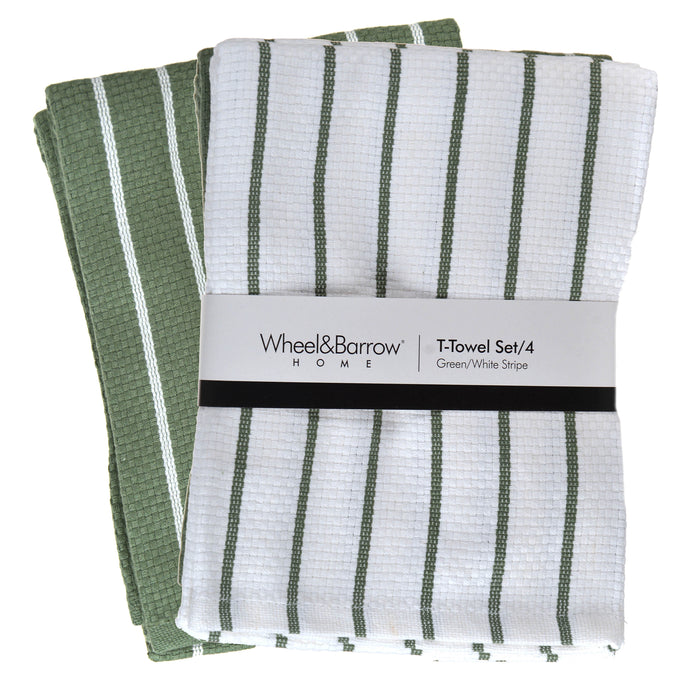 Grey, White, Green Striped Tea Towel Set