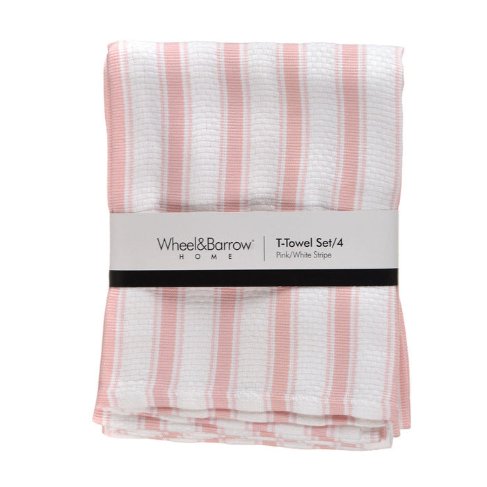 TEA TOWEL Set/4 White/Pink Stripe 50x70cm - Wheel&Barrow Home