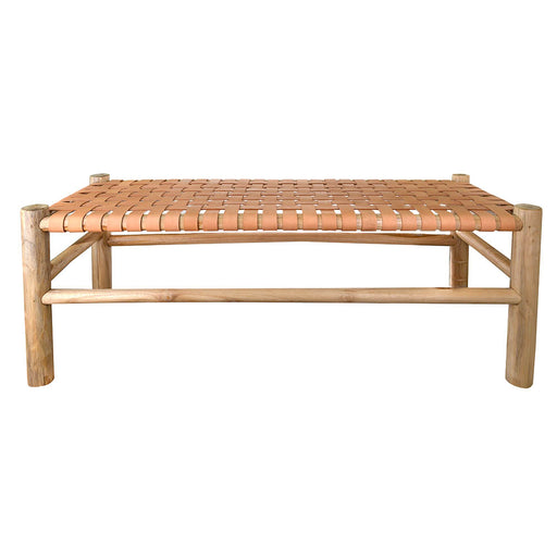 BENCH Wood with Leather Weave 110x45cm - Wheel&Barrow Home