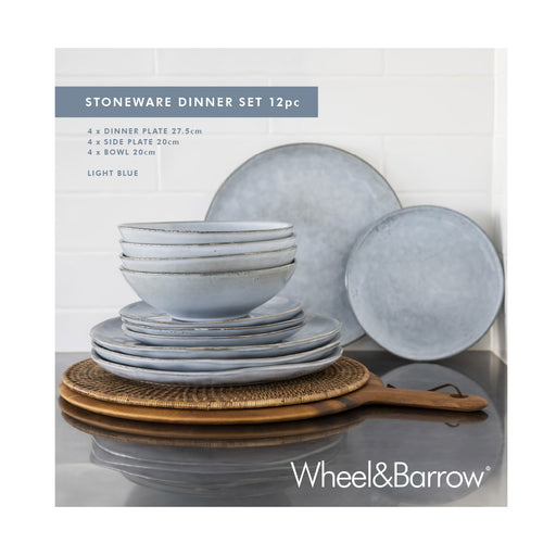 DINNER SET Stoneware Light Blue 12pce - Wheel&Barrow Home