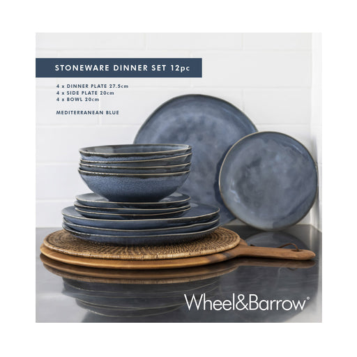 DINNER SET Stoneware Mediterranean Blue 12pce - Wheel&Barrow Home