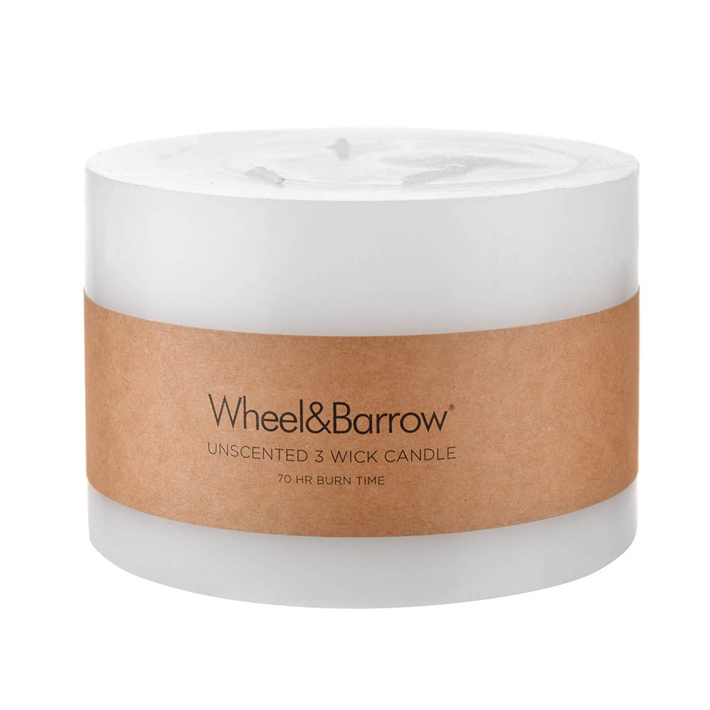 CANDLE Pillar White 3 Wick Round 15x10cm - Wheel&Barrow Home