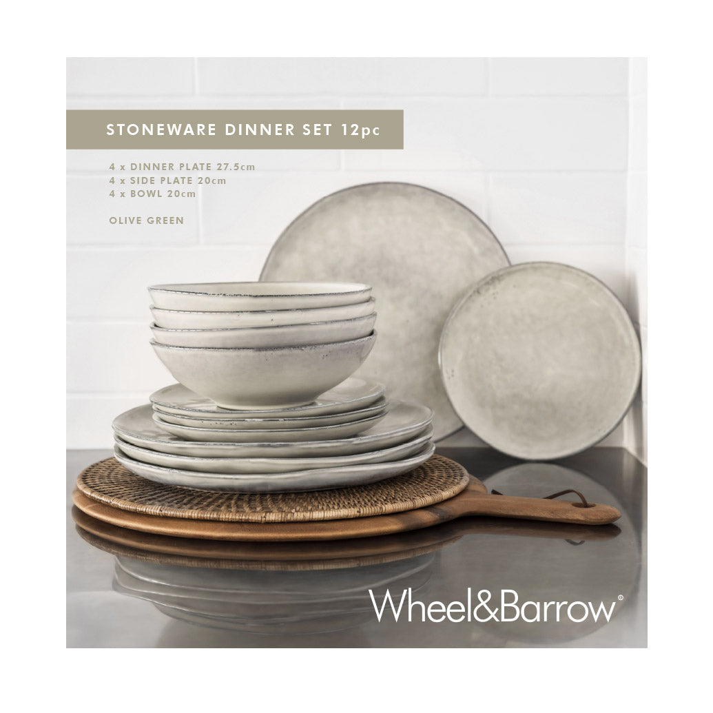 DINNER SET Stoneware Olive Green 12pcs - Wheel&Barrow Home