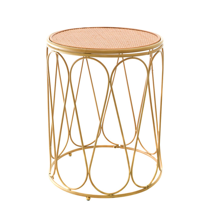 SIDE TABLE Wood/Rattan/Metal Natural/Gold 50x40cm - Wheel&Barrow Home