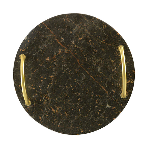 round black marbled serving tray with gold handels